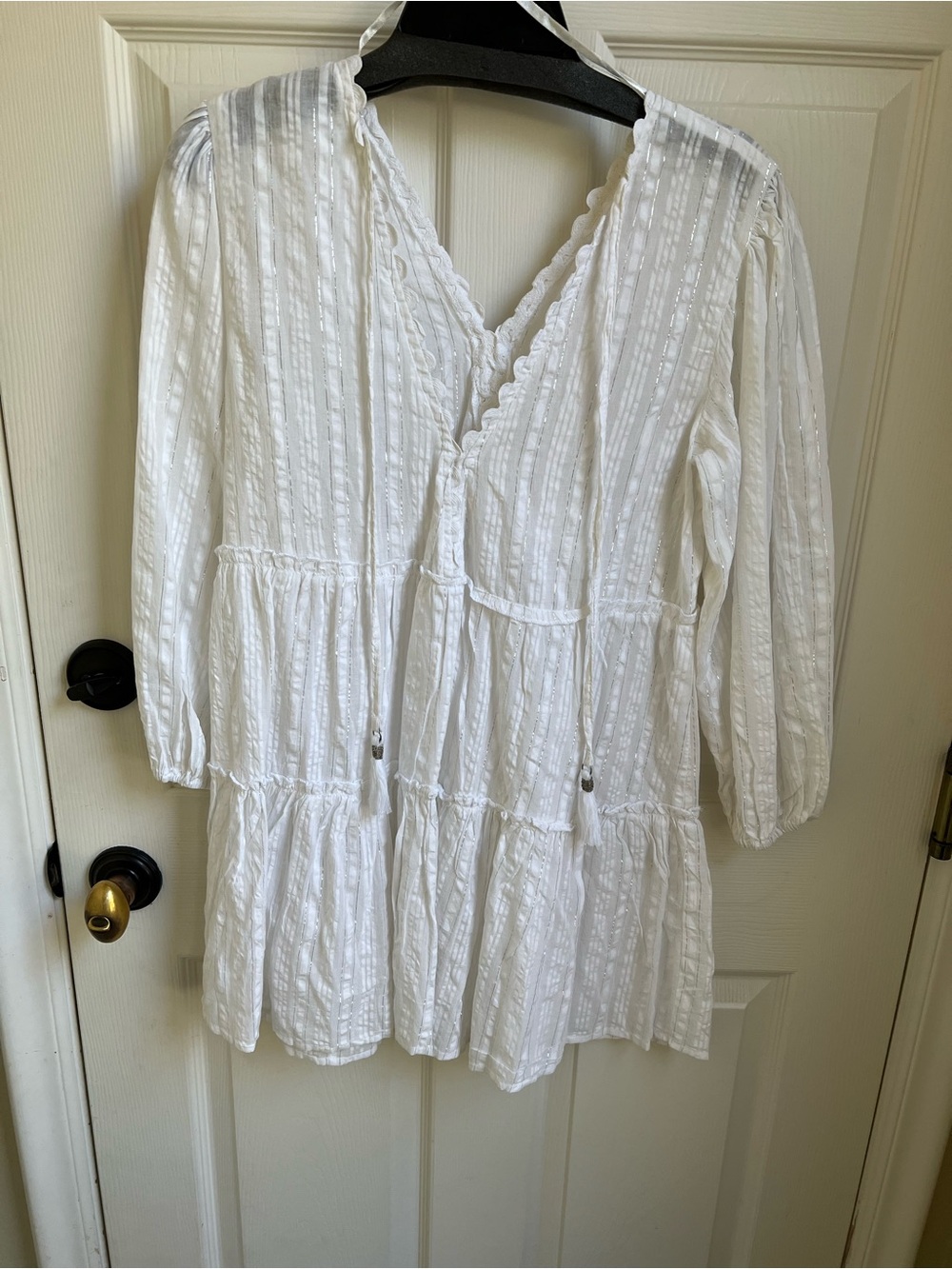 blue island White Semi-Sheer Tiered Swim Coverup Tunic